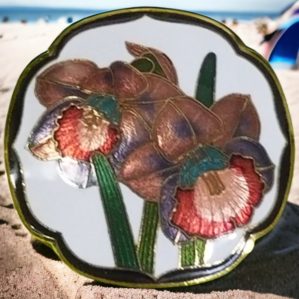 Cloisonné Enamel Belt Buckle White Gold & Black Iris Charmant Beverly Hills, CA - Picture 3 of 4